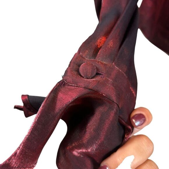 Ladies Xscape Lawrence Kurtz Black and Red Ruffle Collar Wrap Jacket Size 14 - Picture 2 of 11